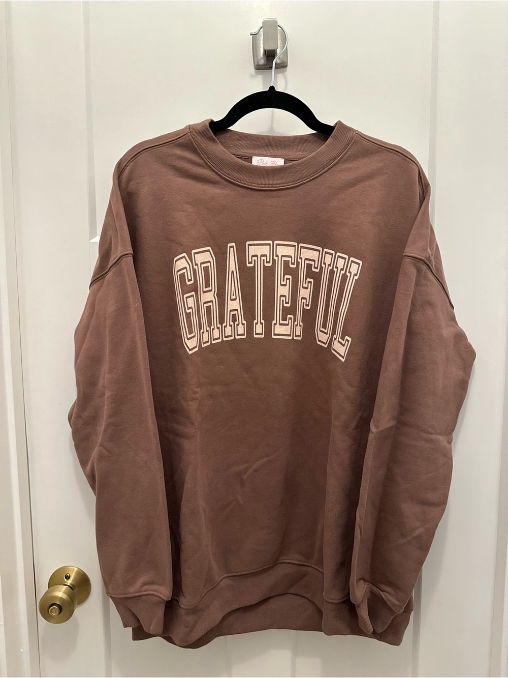 Pink Lily Grateful Crewneck Sweatshirt - Brown